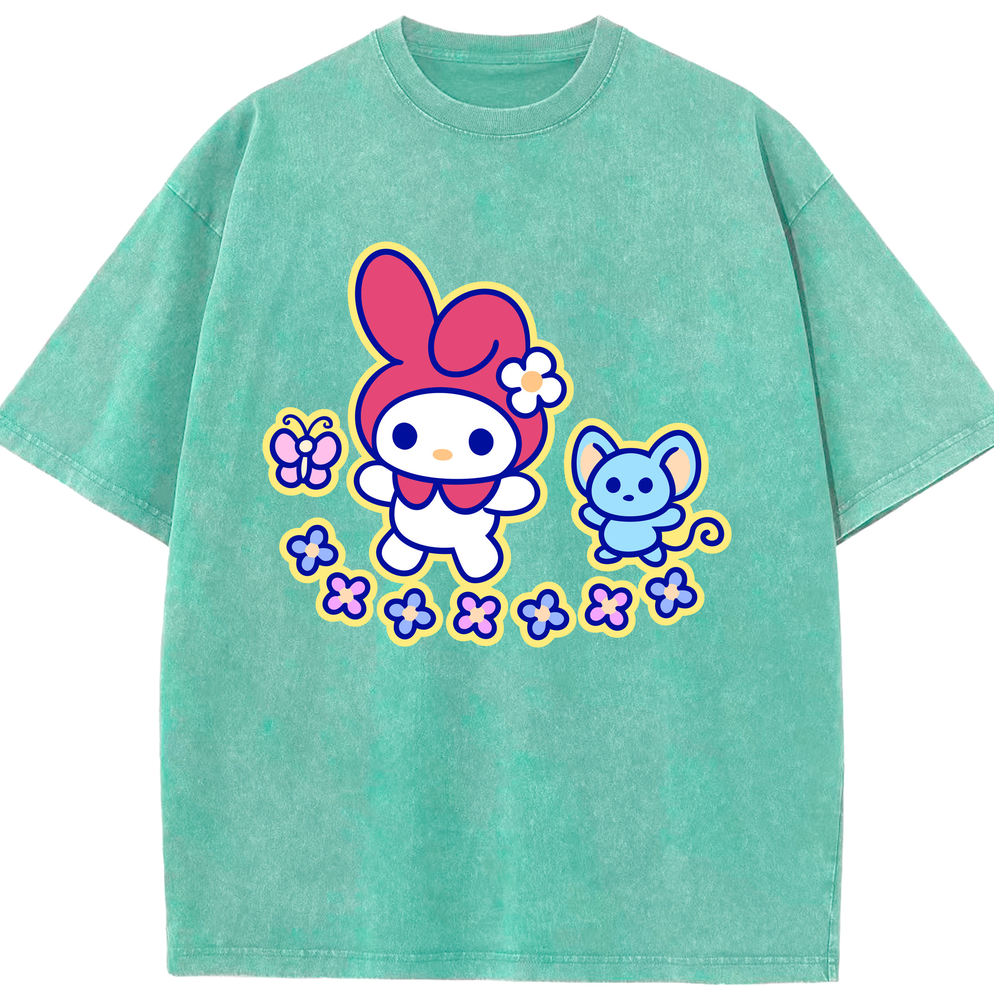 （画像用） Hello Kitty ハローキティ 綿100% ヴィンテージ風 半袖Tシャツ（フロントプリント）